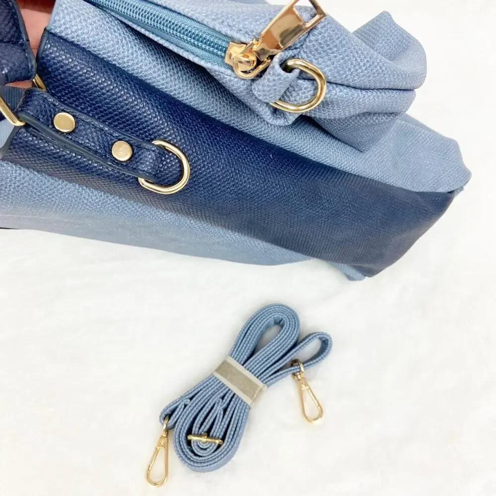 Blue Shoulder Bag Set Medium Large 11x14 w/ Detailed Strap + Matching Pouch NWT